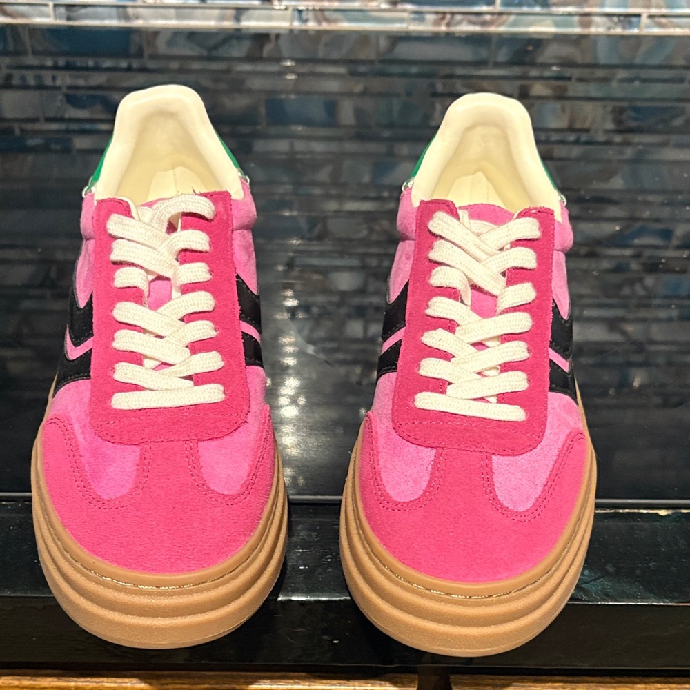 Steve Madden Pink and Black Suede Platform Sneakers - Picture 6 of 10